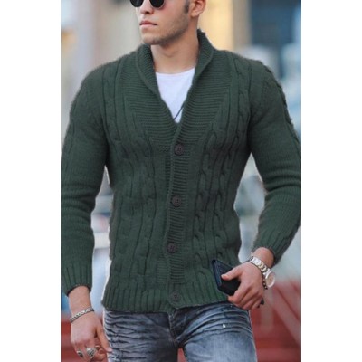 Men's Fashionable Pure Color V-neck Knit Sweater