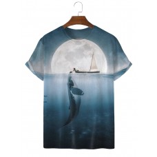 Men's Fashion Whale Crew Neck Print T-Shirt