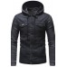 Men's Knit Hooded Denim Jacket Fashion Stitching Denim Coat