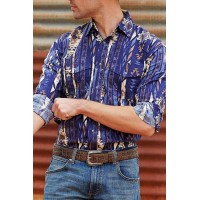 WESTERN LONG SLEEVE MEN'S SHIRT WITH STRIPE PRINT